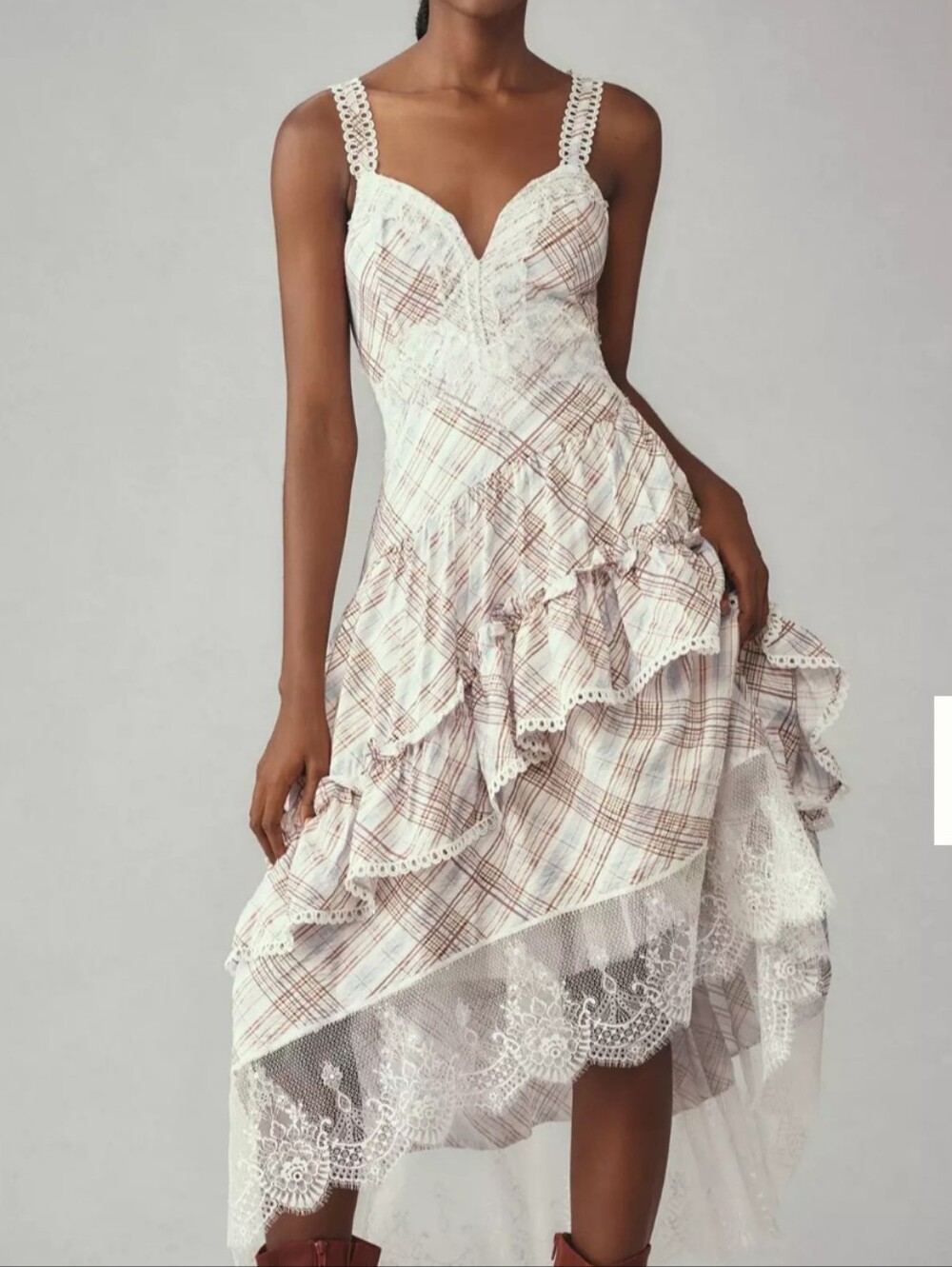 RARE By Anthropologie Bobbi Assymetrical Lace Tiered Midi Dress XS